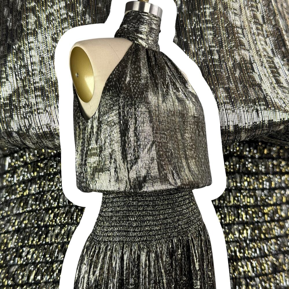 New w/Tags RAMY BROOK NEW YORK silk metallic snakeskin print evening dress gown